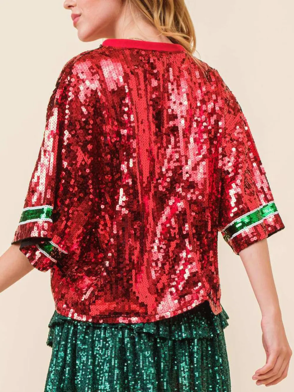 Sequin Round Neck Half Sleeve Top, image 3
