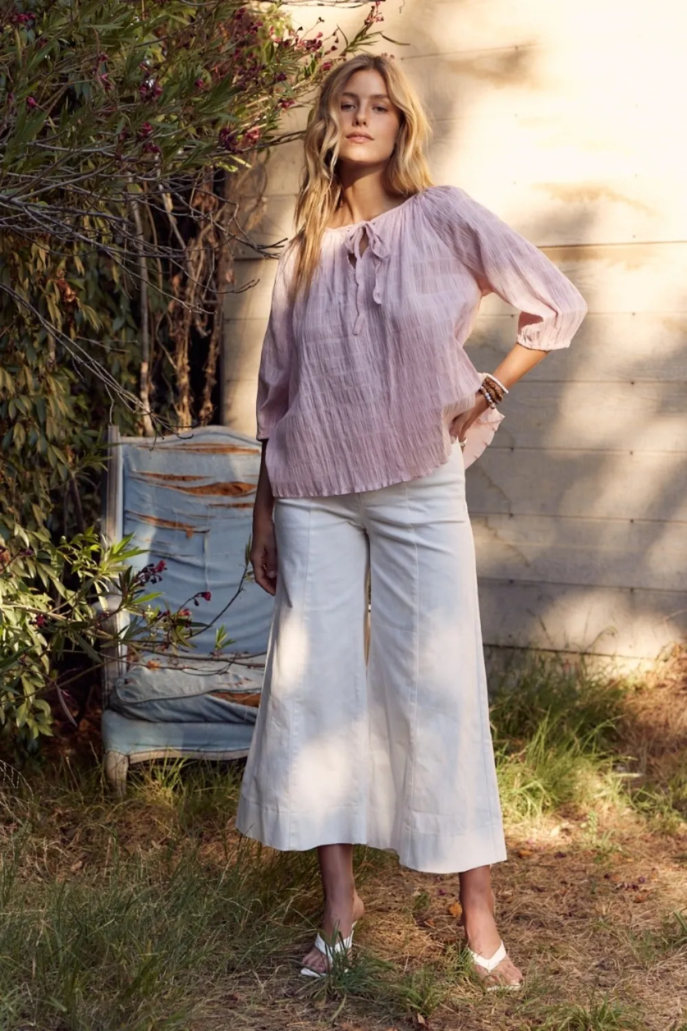 Textured Tie Neck Blouse, image 4