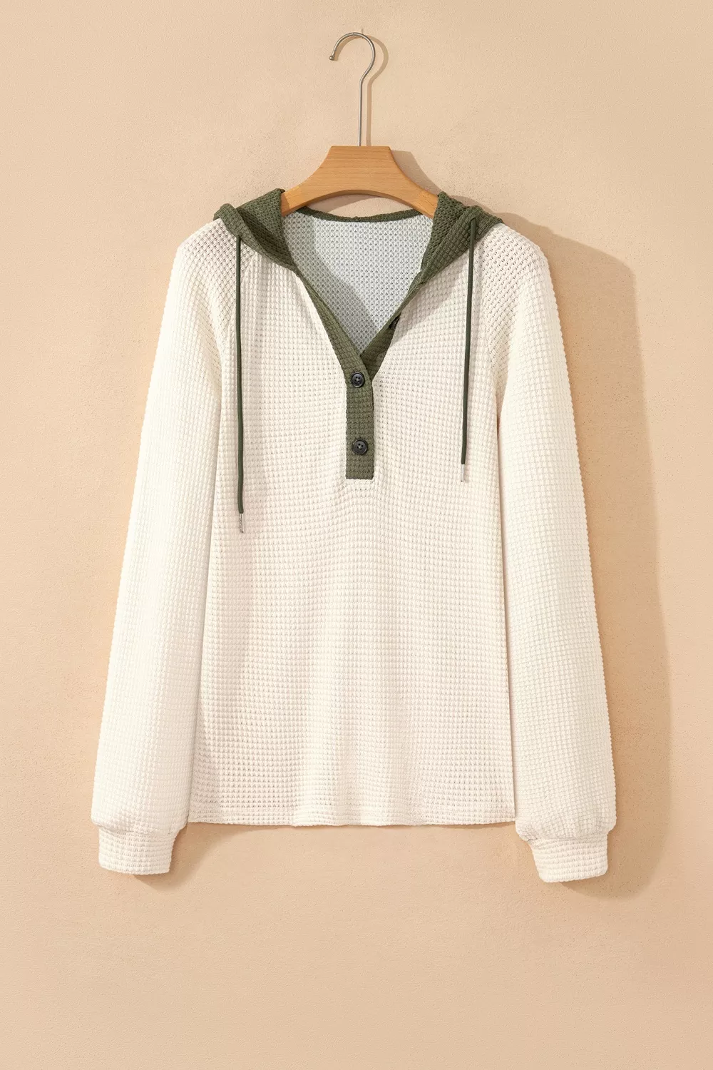 Drawstring Waffle Knit Henley Hoodie, image 4