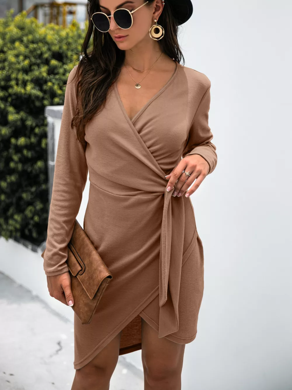 Surplice Long Sleeve Side Tie Dress, image 8