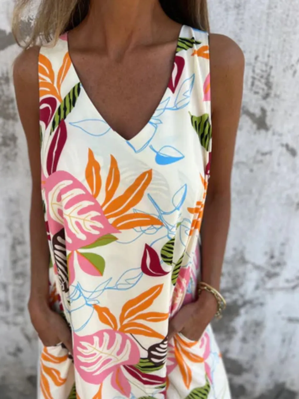 Full Size Printed V-Neck Sleeveless Dress Plus Size, image 17