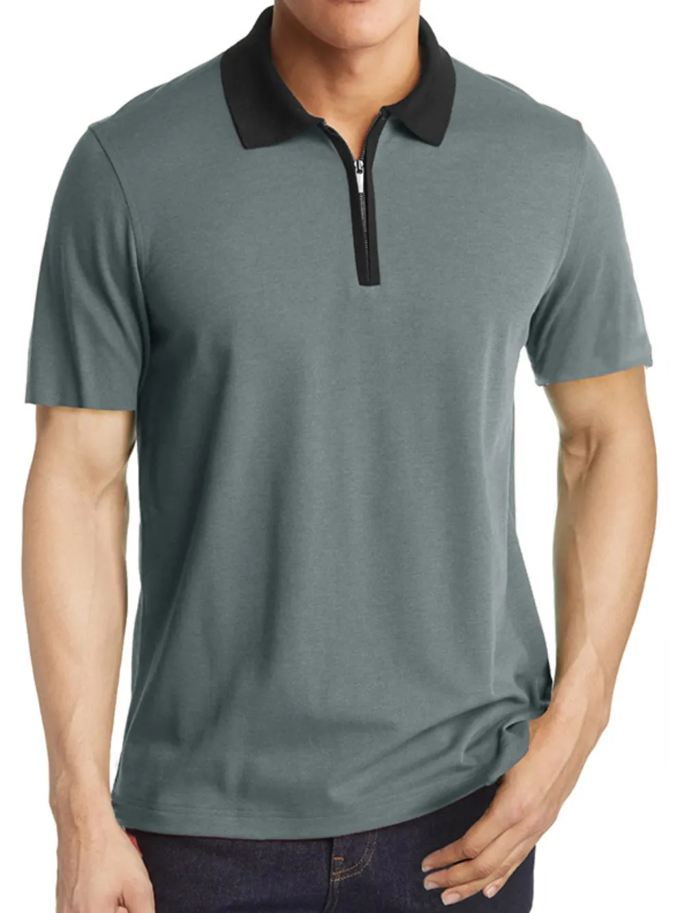 Men's Contrast Collar Quarter-Zip Polo Shirt, image 9