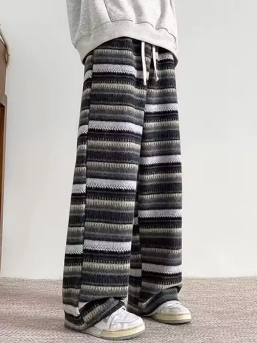 Men's Plus Size Drawstring Striped Wide Leg Pants, image 2
