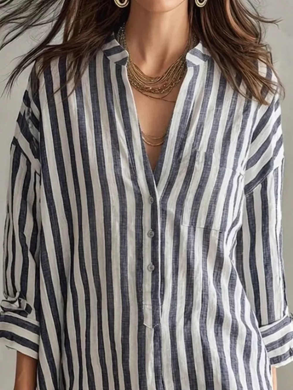 Full Size Striped Shirt Mini Dress Plus Size, image 5