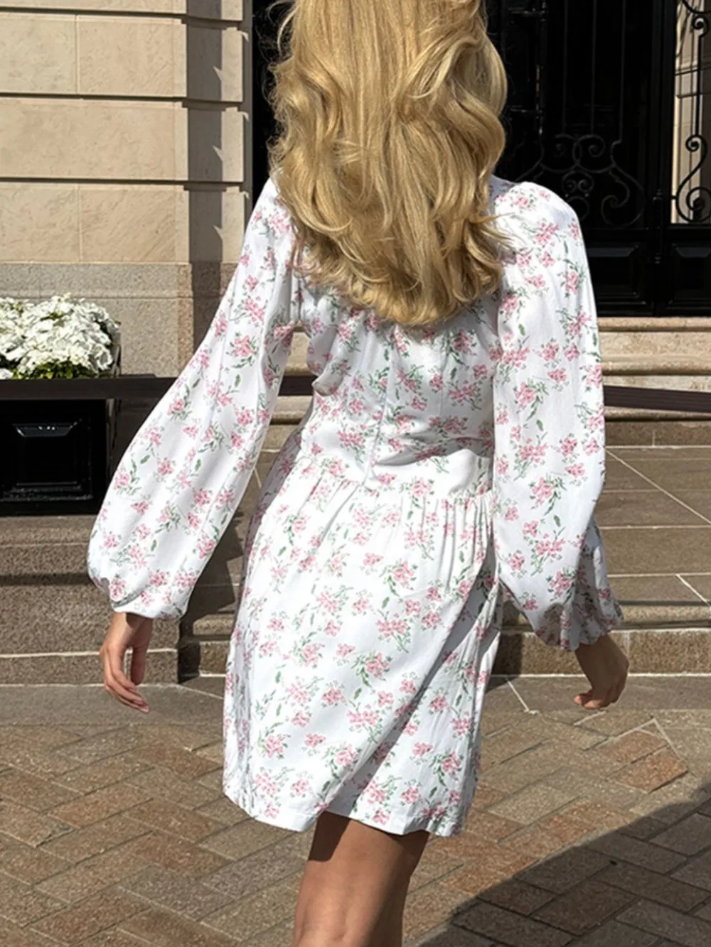Floral Print Balloon Sleeve Dress, image 3