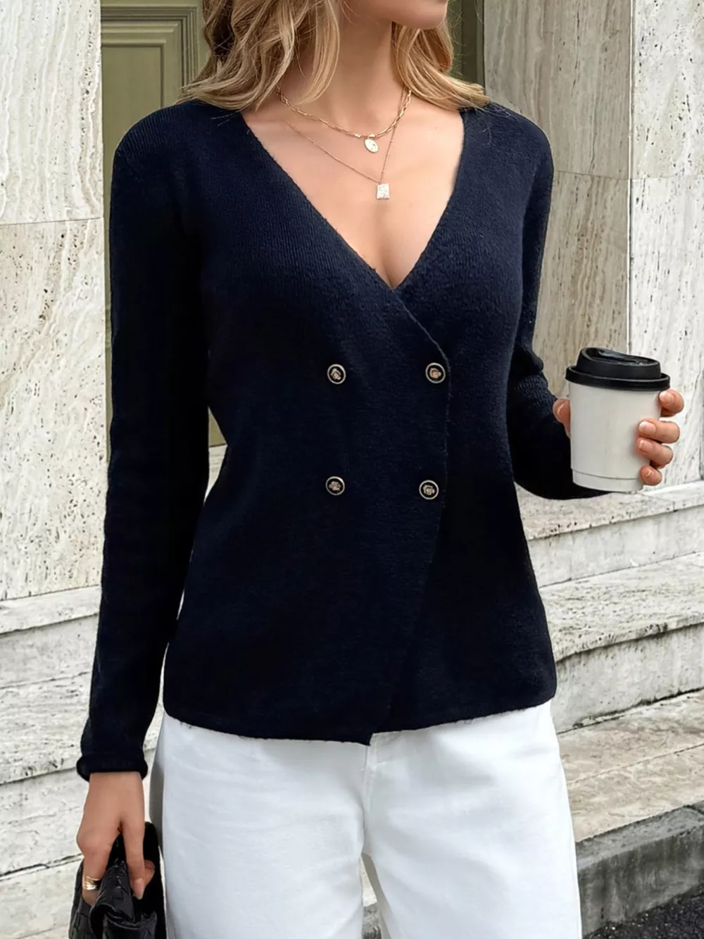 Double-Breasted Knit Cardigan, image 3