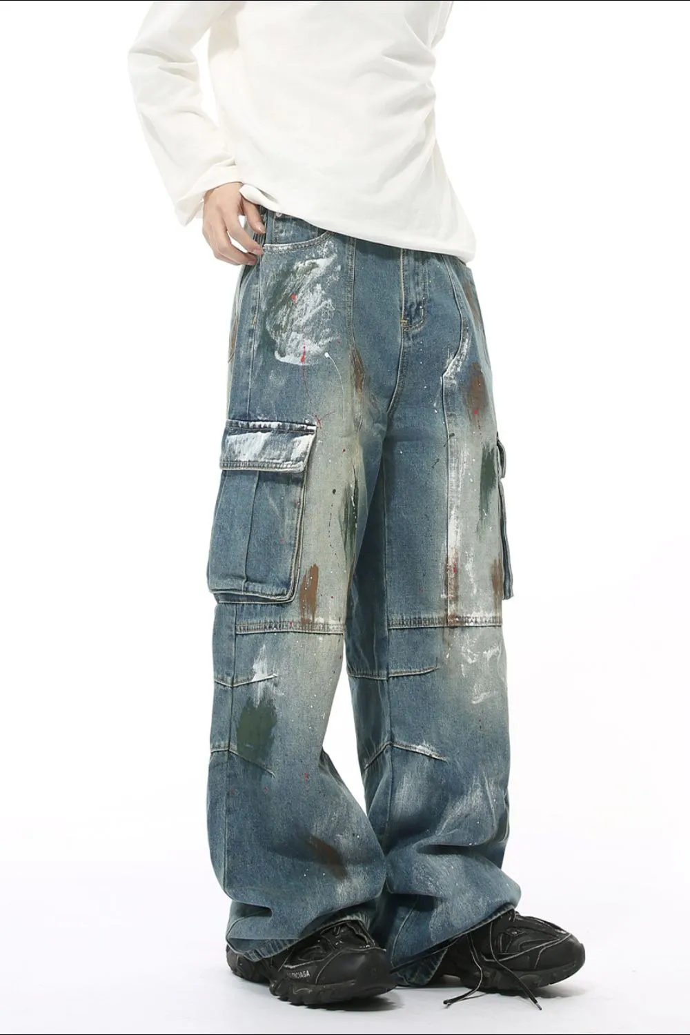 Waste Soil Style Jeans with Cargo Pockets, image 5
