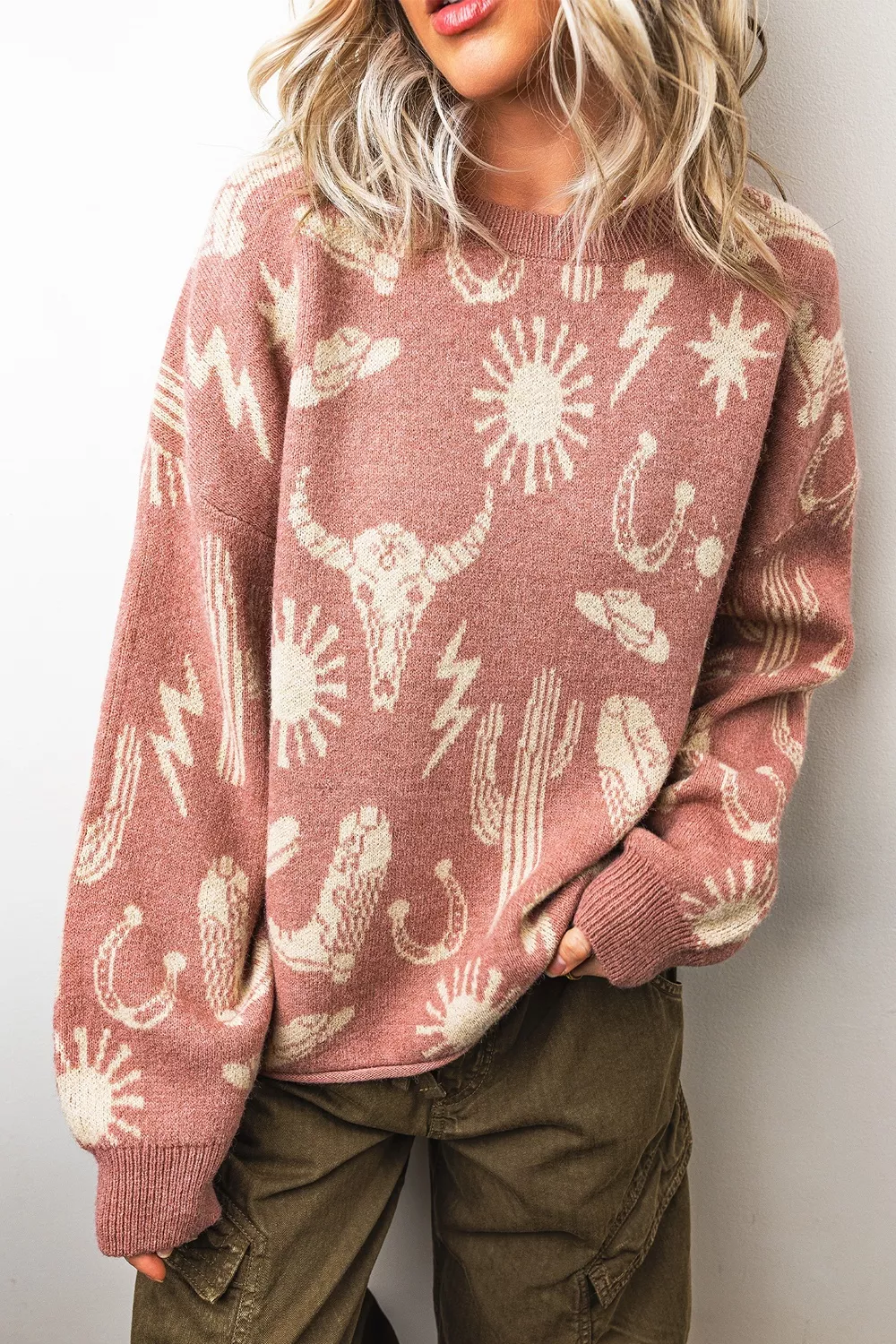 Western Graphic Round Neck Sweater, image 3