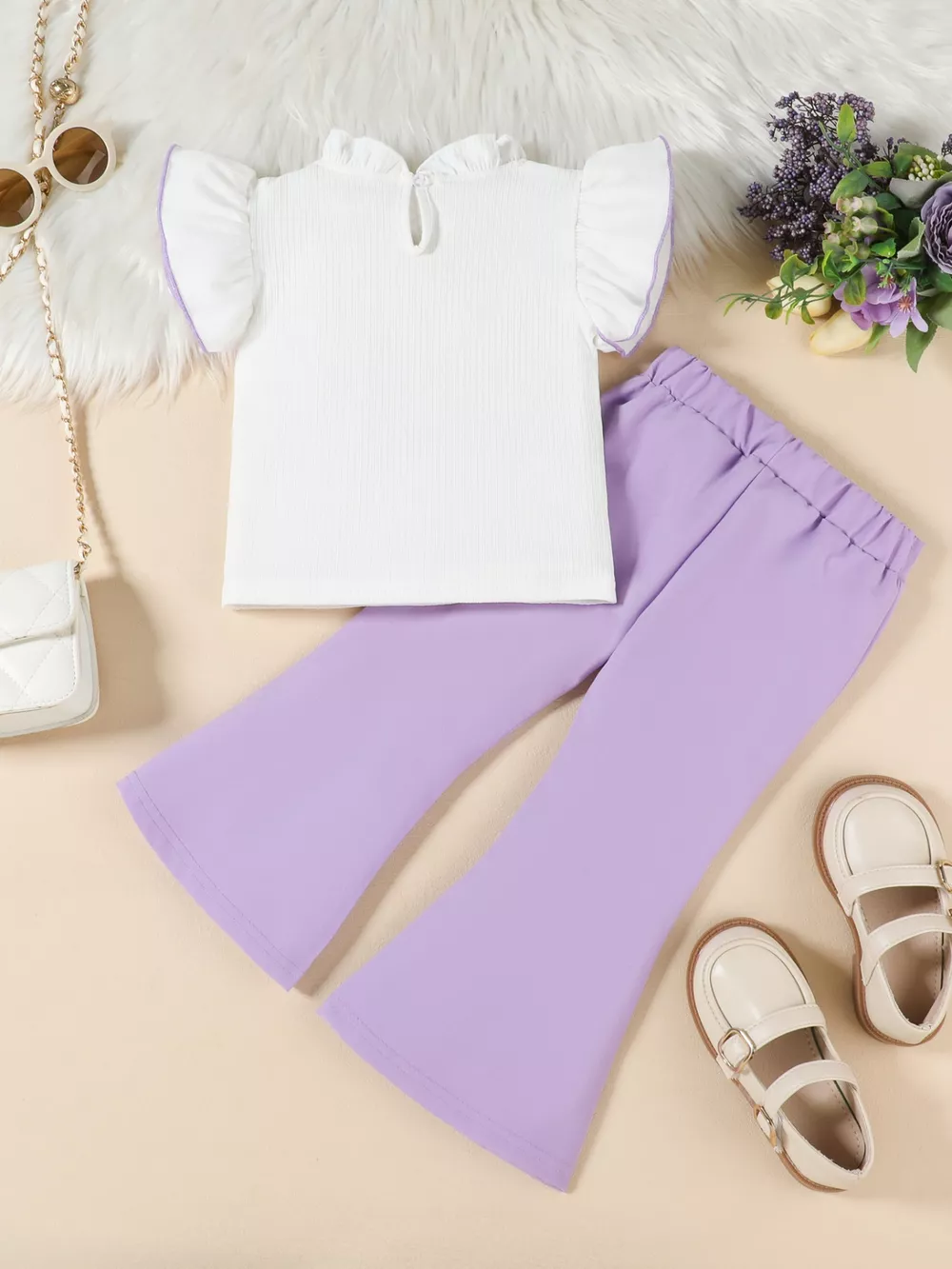 Children's Ruffle Trim Top and Flare Leg Pants Set, image 14