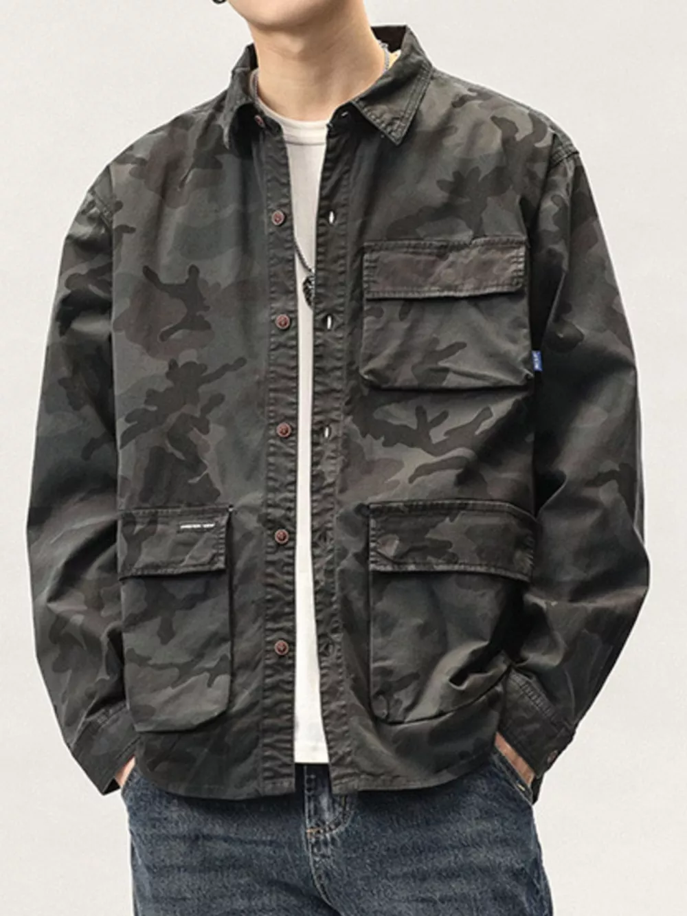 Men's Plus Size Casual Camouflage Cargo Shirt