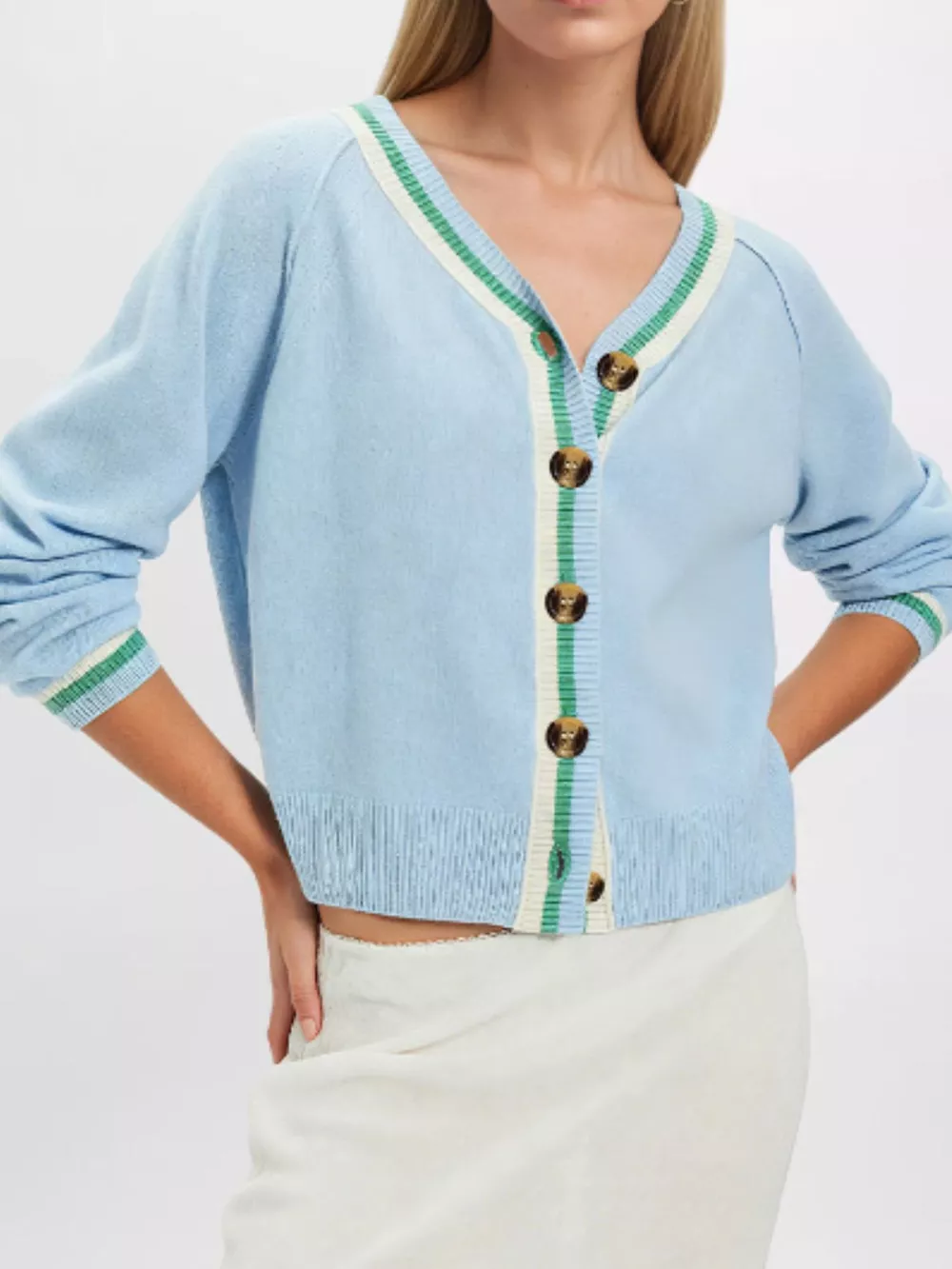 Striped Trim Button-Down Cardigan, image 5