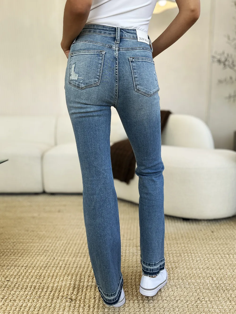 Full Size Mid Rise Destroyed Hem Distressed Jeans, image 12