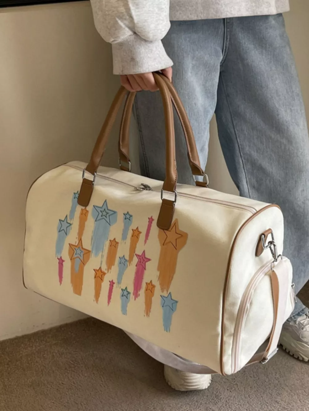 Canvas Duffle Bag with Shooting Star Print, image 5