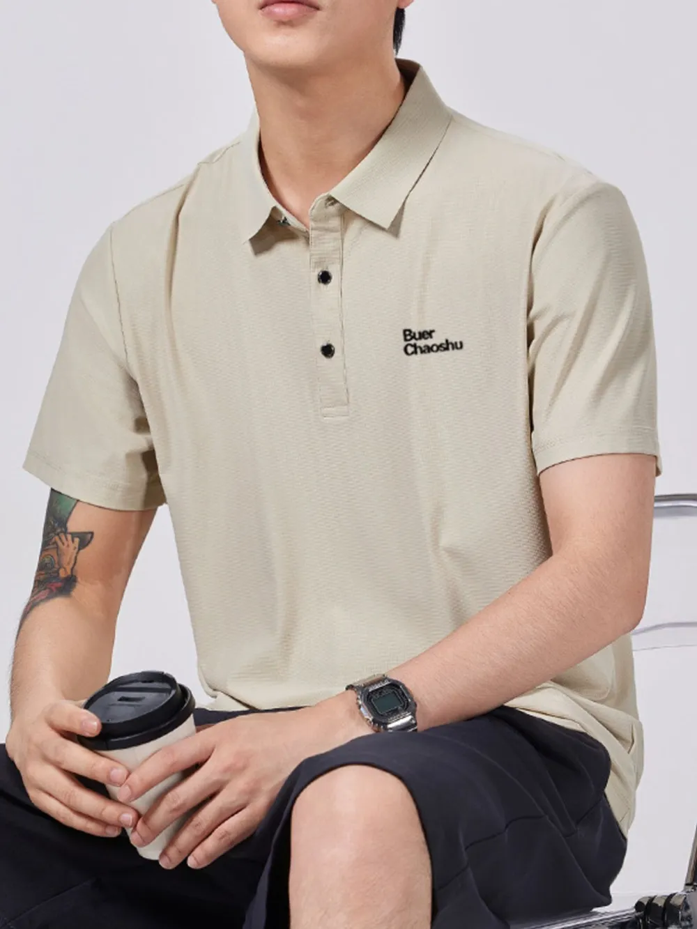 Men's Plus Size Button Detail Short Sleeve Polo, image 2