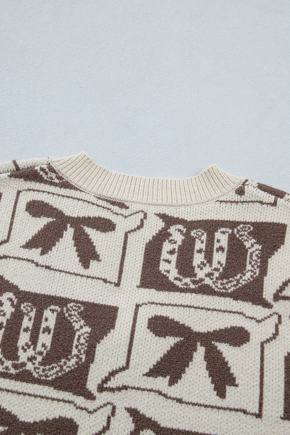 Western Horseshoe Bow Pattern Button Front Sleeveless Knit Sweater, image 11