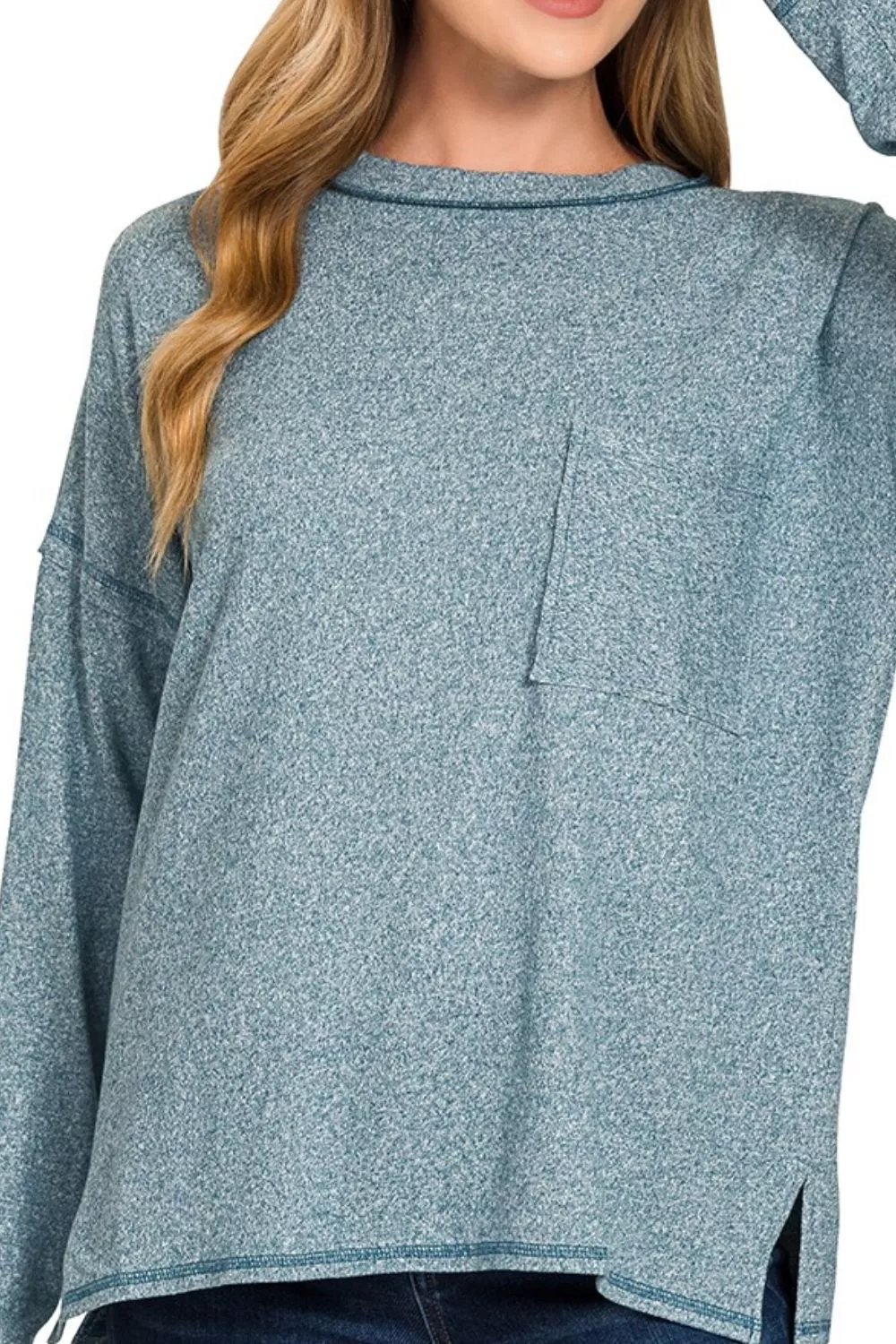 Soft Melange Hacci Round-Neck Long Sleeve T-Shirt, image 3
