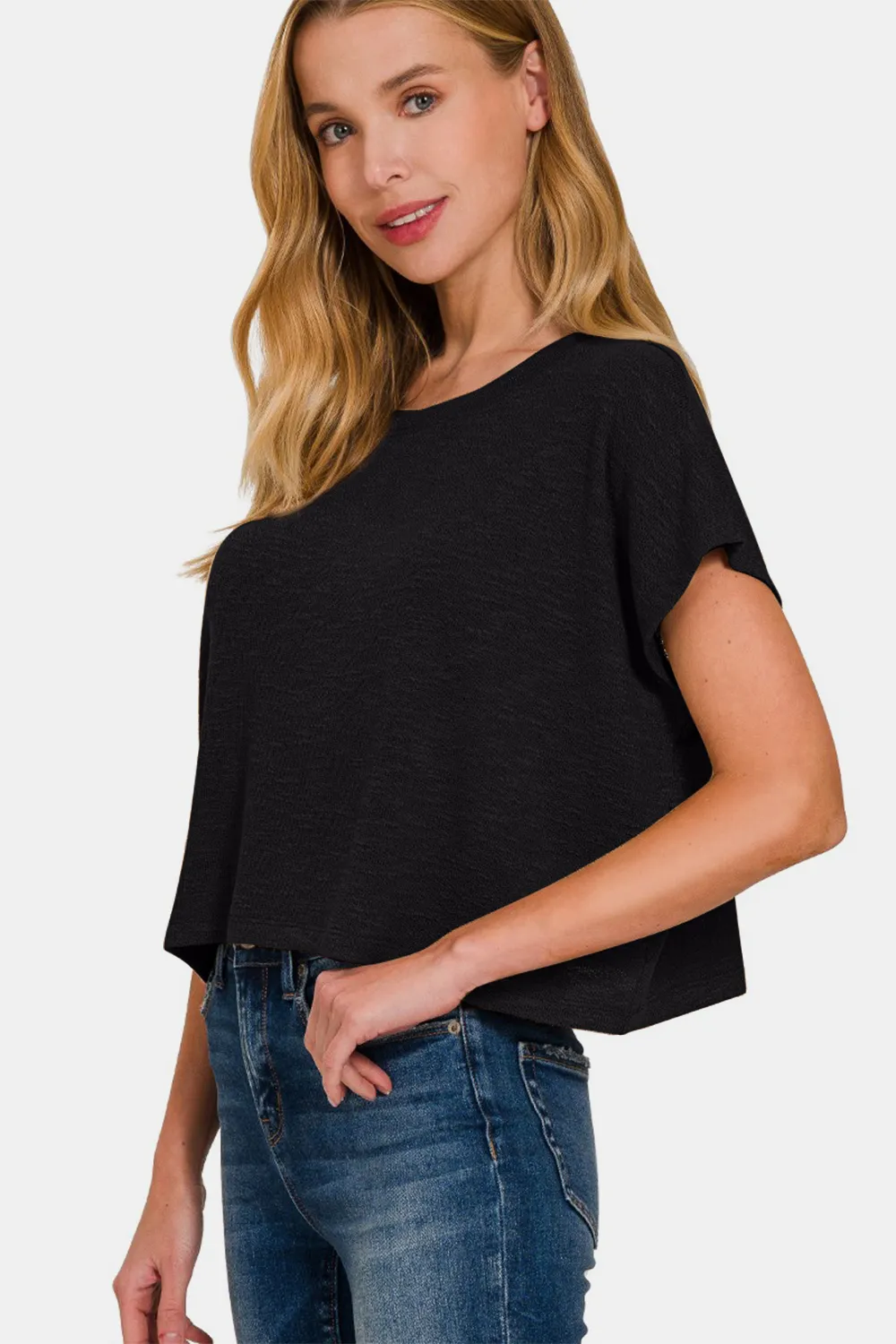 Round Neck Short Sleeve Crop T-Shirt, image 3