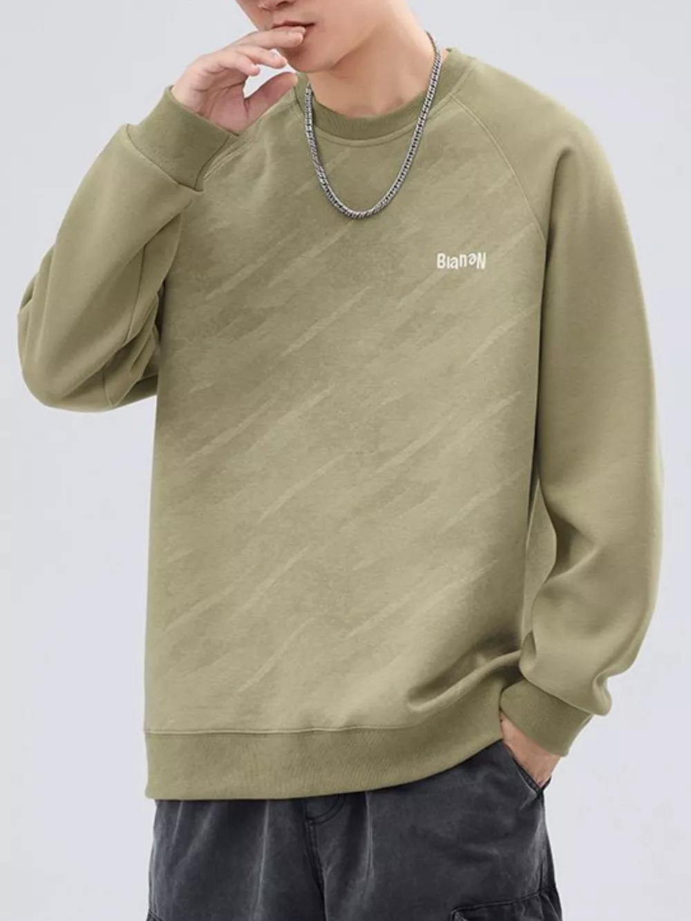 Men's Plus Size Round Neck Raglan Sleeve Sweatshirt, image 8