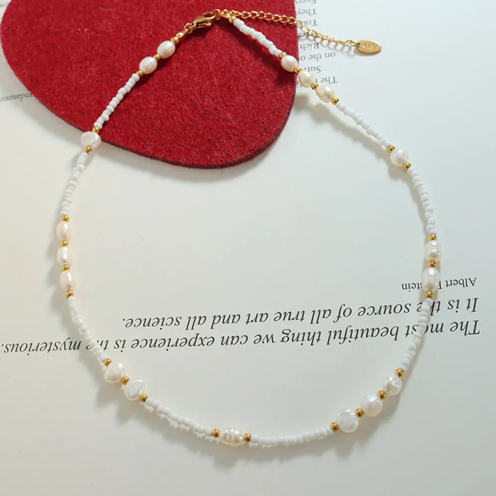 Titanium Steel Glass Bead Pearl Necklace, image 5