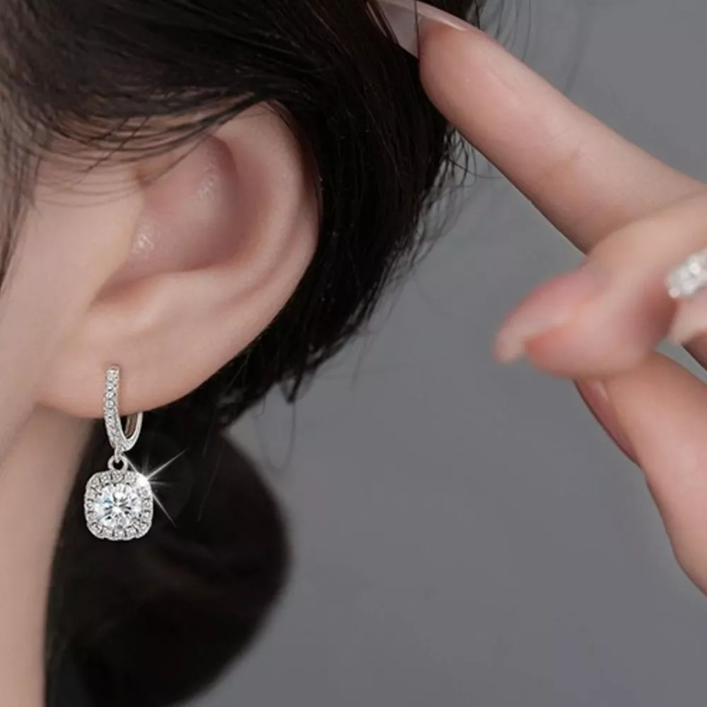 1 Carat Moissanite 925 Sterling Silver Drop Earrings, image 2