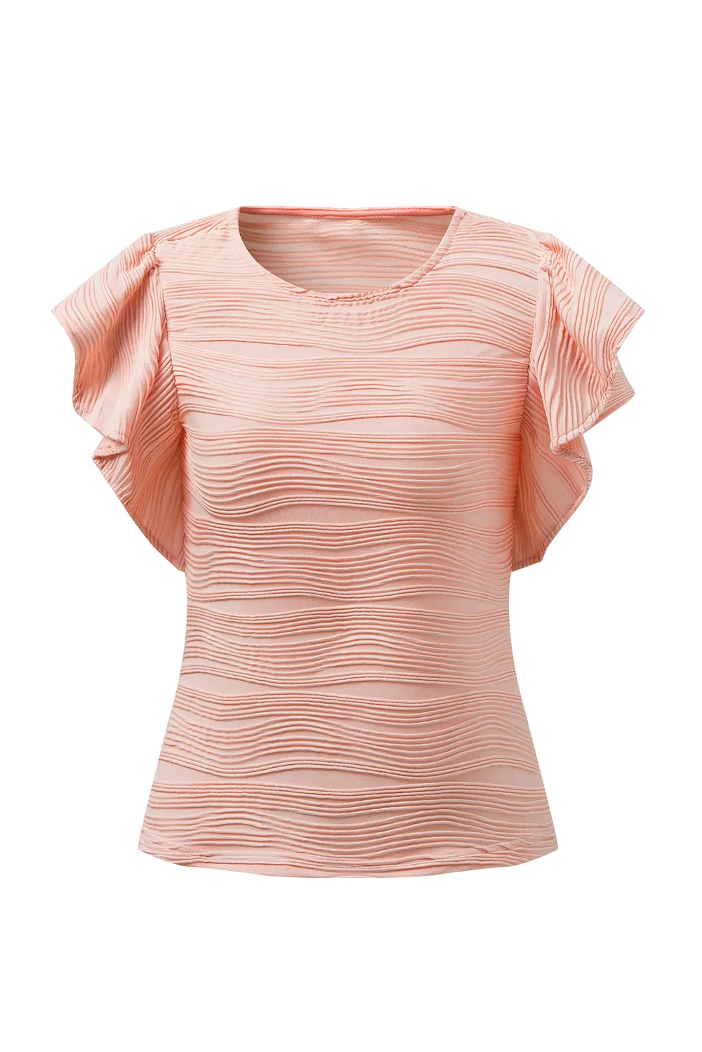 Textured Round Neck Cap Sleeve Top, image 32