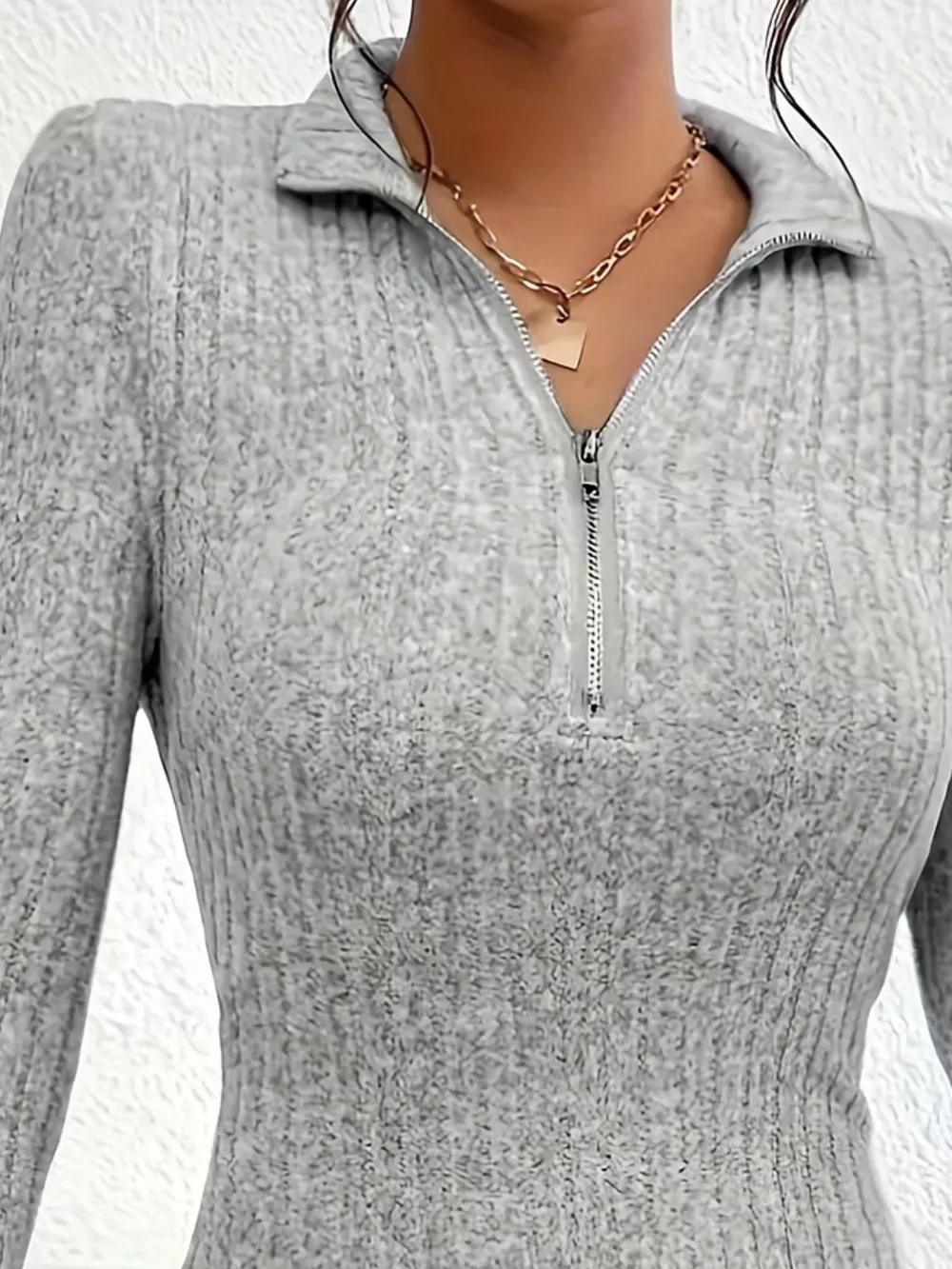 Ribbed Knit Bodycon Mini Dress with Zipper, image 11