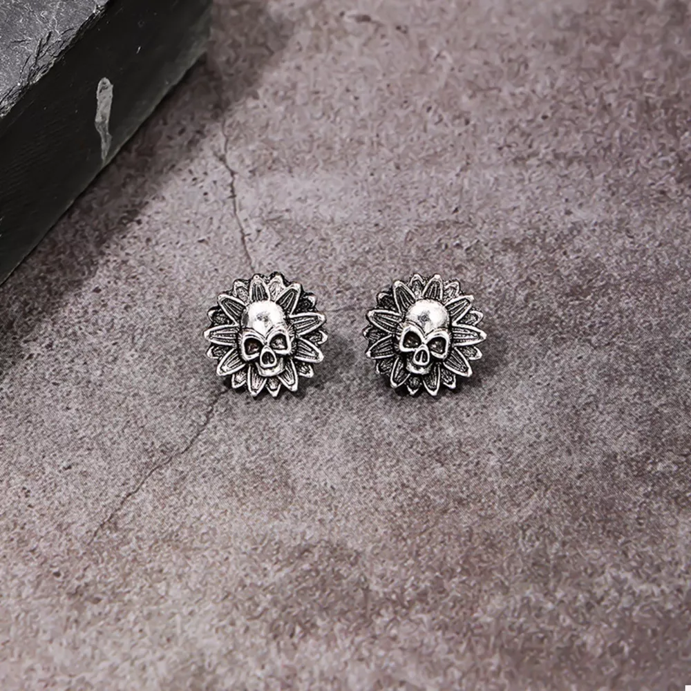 Halloween Skull Sunflower Stud Earrings, image 3