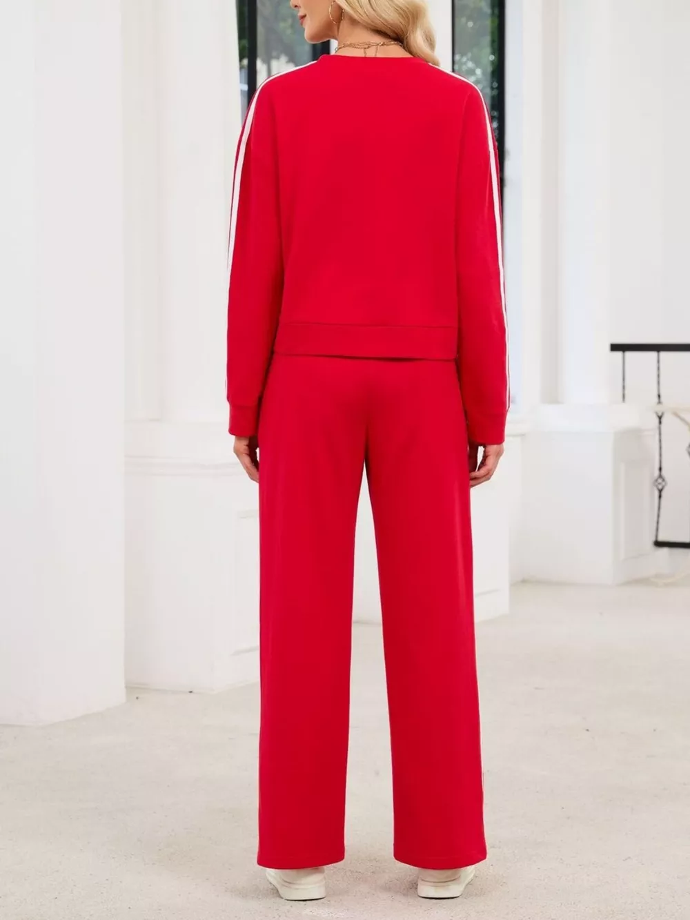 Striped Round Neck Sweatshirt and Pants Set, image 16