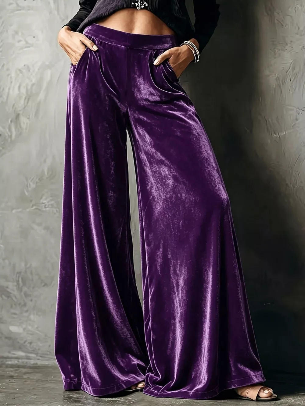 Full Size High-Waisted Wide-Leg Velvet Pants Plus Size, image 5