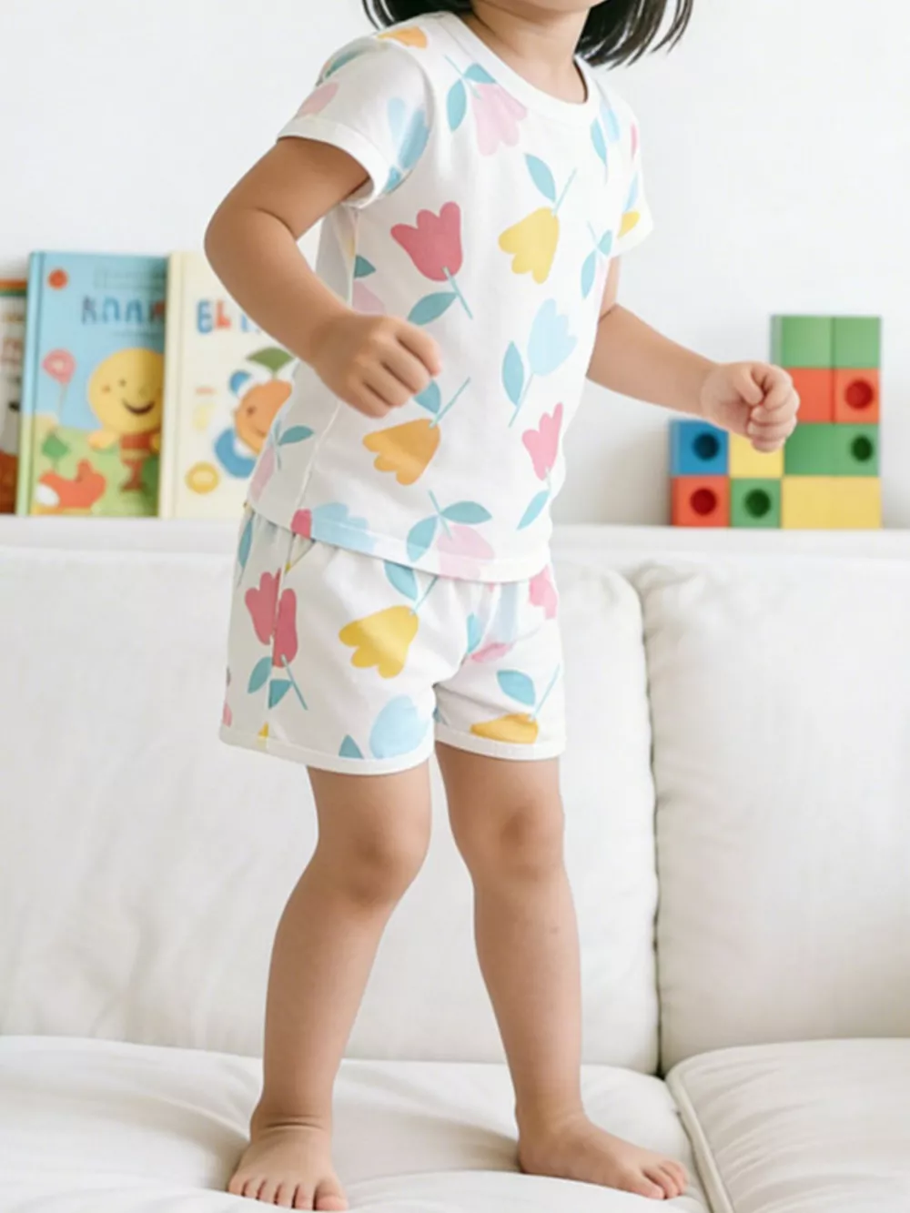 Children's Floral Print Tee and Shorts Set