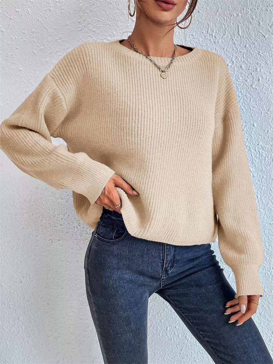 Ribbed Knit Dropped Shoulder Sweater, image 10