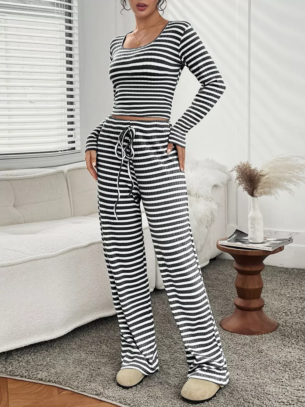 Striped Long Sleeve Top and Pants Set
