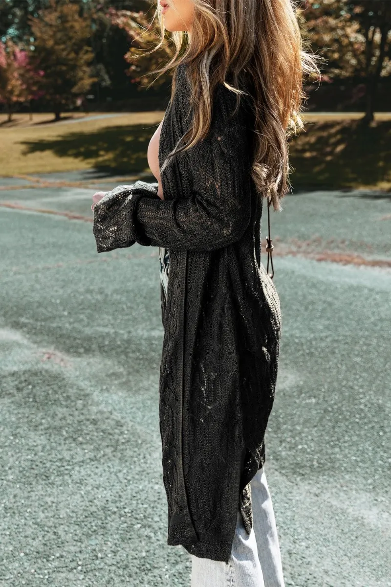 Openwork Open Front Long Sleeve Cardigan, image 15