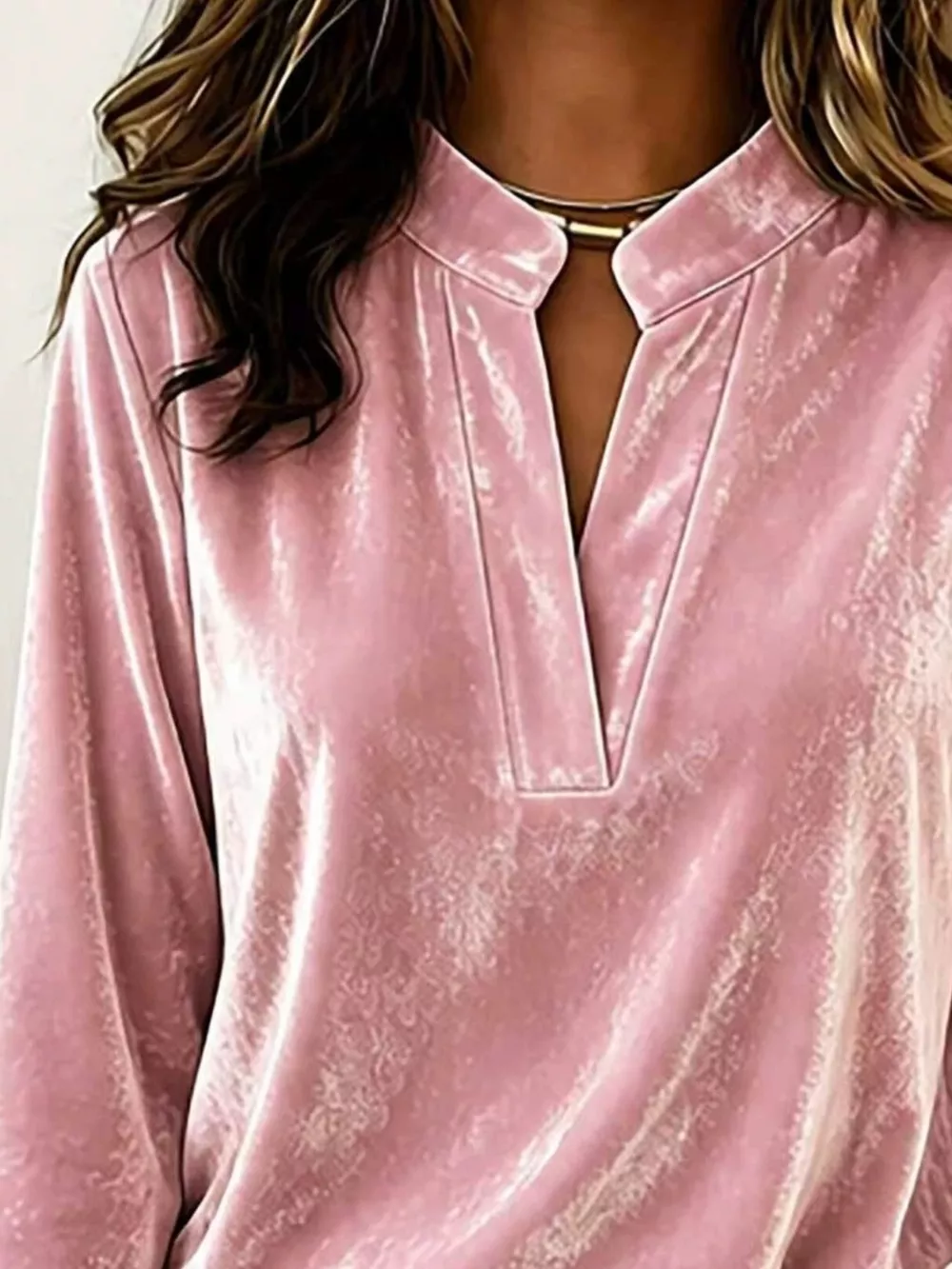 Full Size Velvet Notched Long Sleeve Blouse Plus Size, image 2