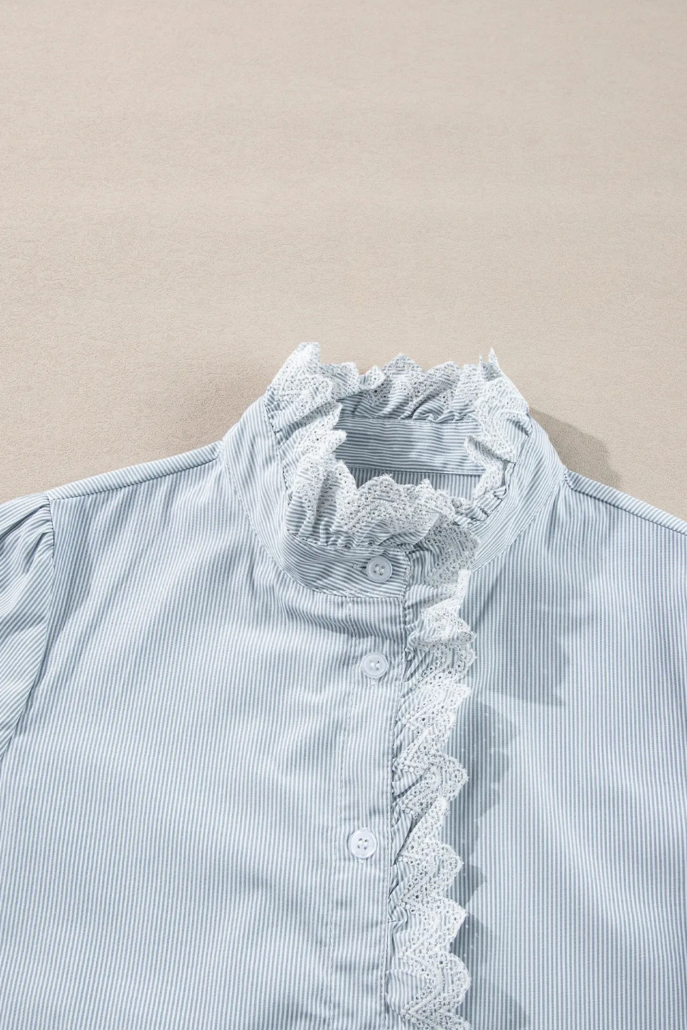 Lace Detail Striped Mock Neck Long Sleeve Shirt, image 5
