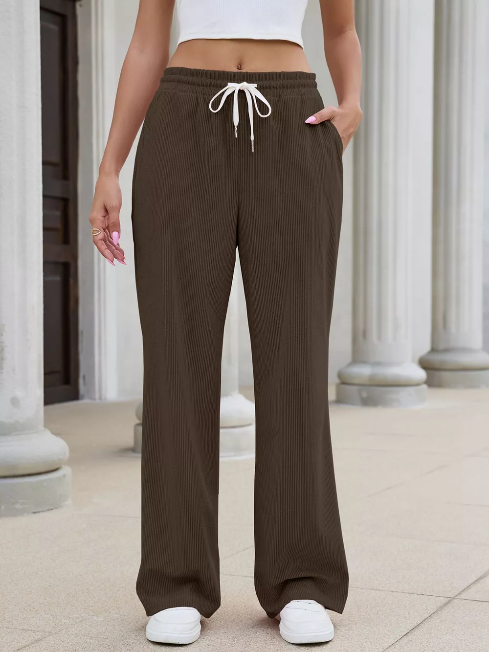 High-Waisted Drawstring Wide-Leg Casual Pants, image 8