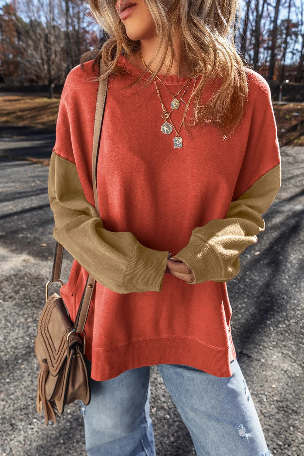Contrast Round Neck Long Sleeve Sweatshirt, image 17