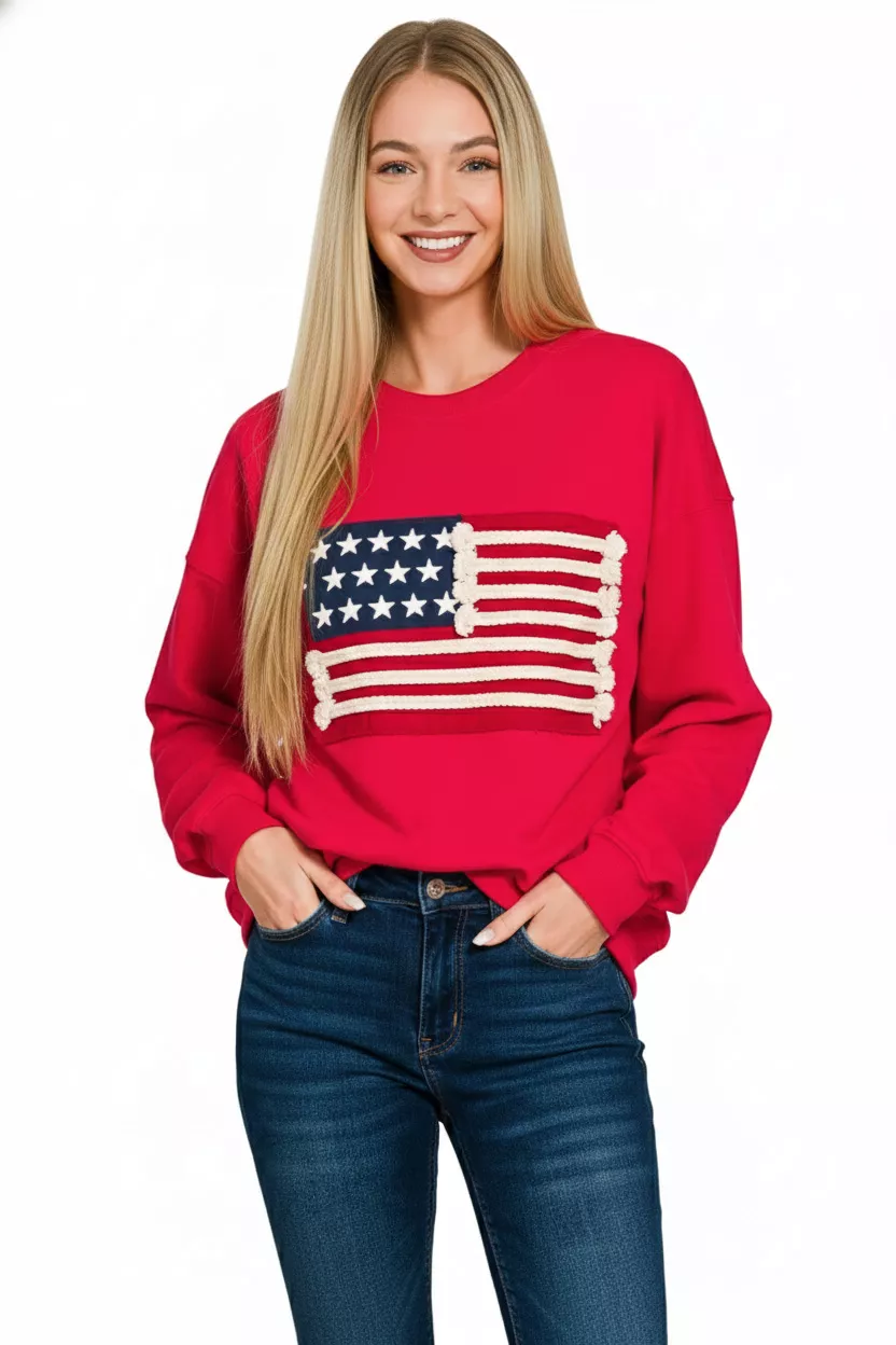 French Terry American Flag Pullover, image 2