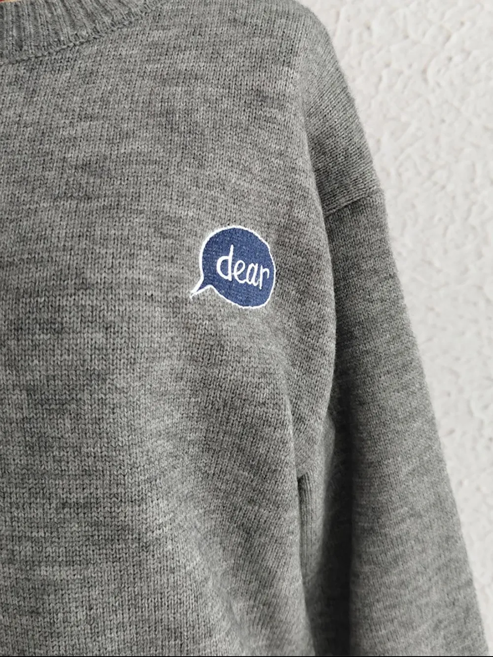 Embroidered Round Neck Dropped Shoulder Sweater, image 5