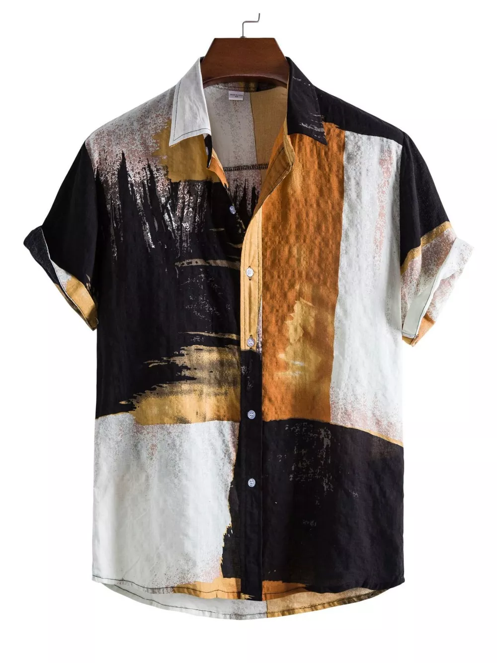 Men's Plus Size Color Block Button Up Shirt, image 5