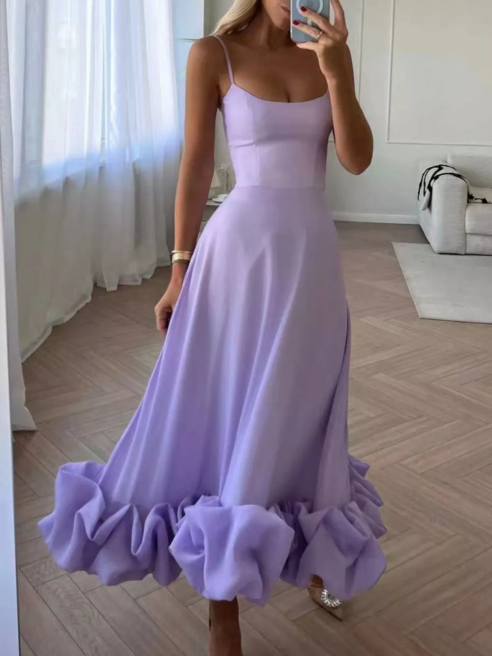 Ruffle Hem Scoop Neck Midi Dress, image 11