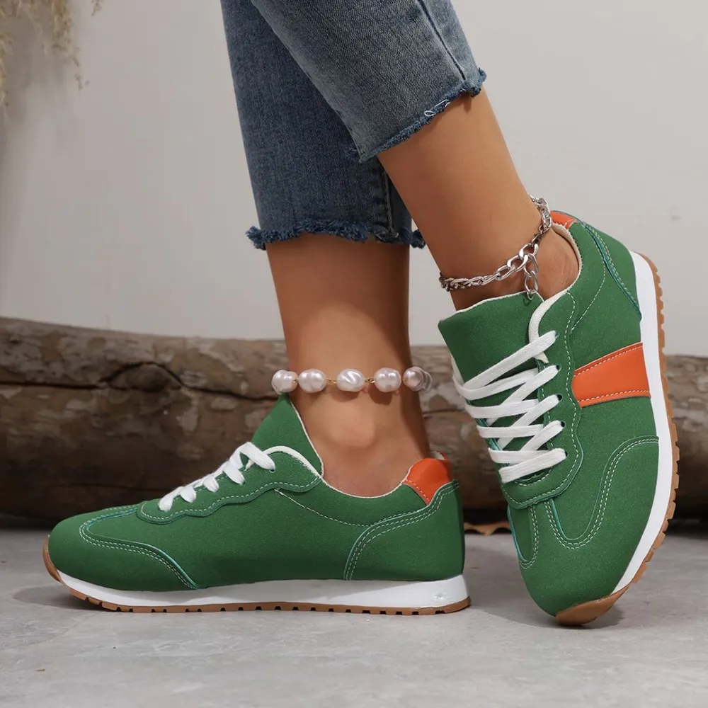 PU Leather Contrast Round Toe Flats Sneakers, image 4