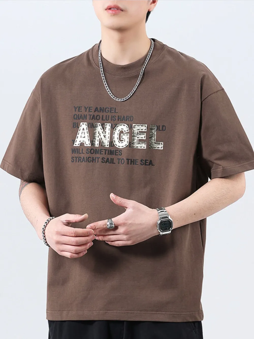 Men's Plus Size Letter Round Neck Short Sleeve T-Shirt, image 6