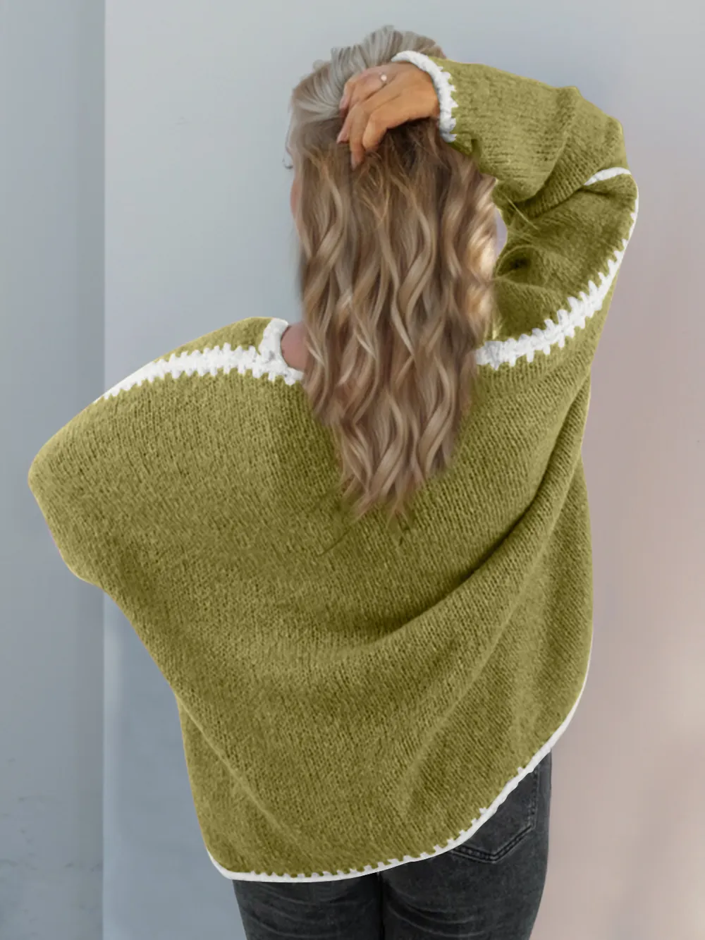 Contrast Open Front Dropped Shoulder Cardigan, image 7