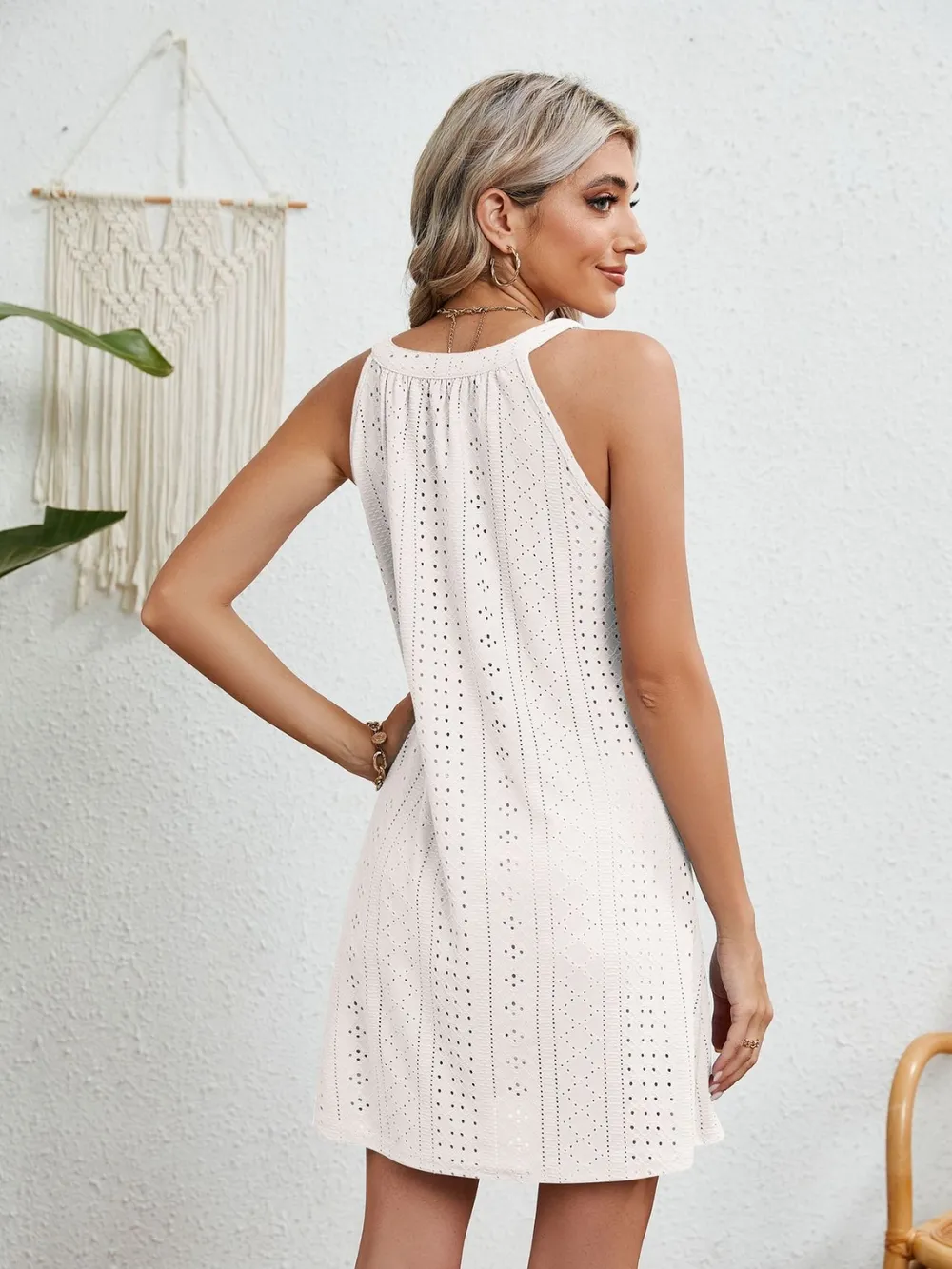 Eyelet Grecian Neck Mini Dress, image 8