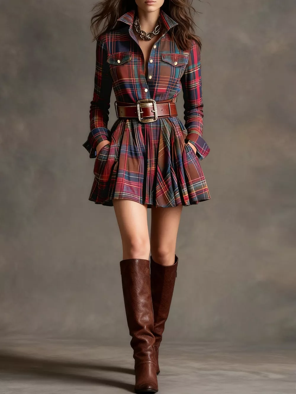 Plaid Long Sleeve Shirt Dress, image 10