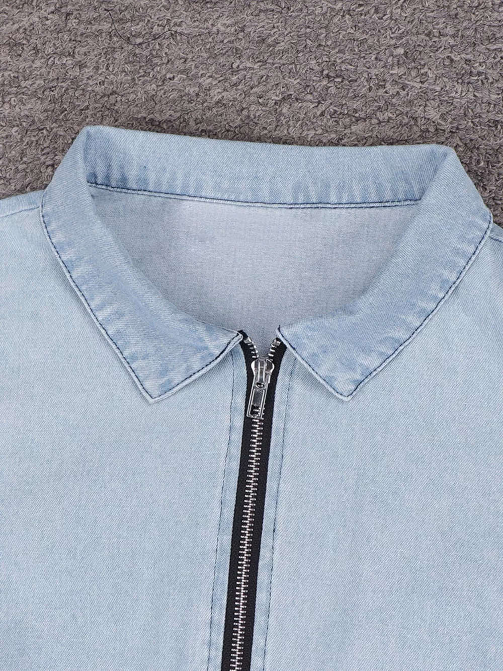Zip Front Short Sleeve Denim Dress, image 23