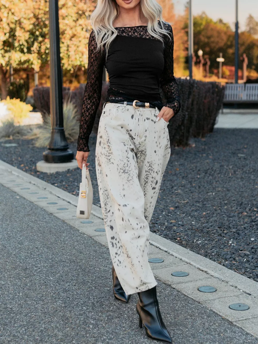Asymmetric Panels Sheer Floral Lace Patchwork Long Sleeve Top, image 10