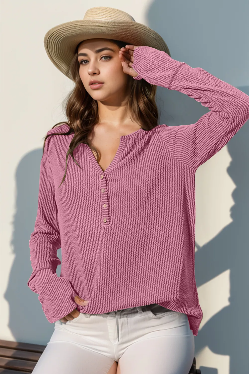Full Size Notched Thumbhole Long Sleeve T-Shirt, image 23