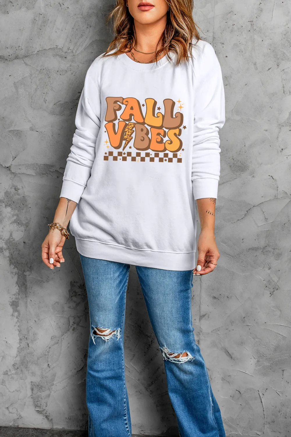 Letter Graphic Round Neck Long Sleeve Sweatshirt, image 6